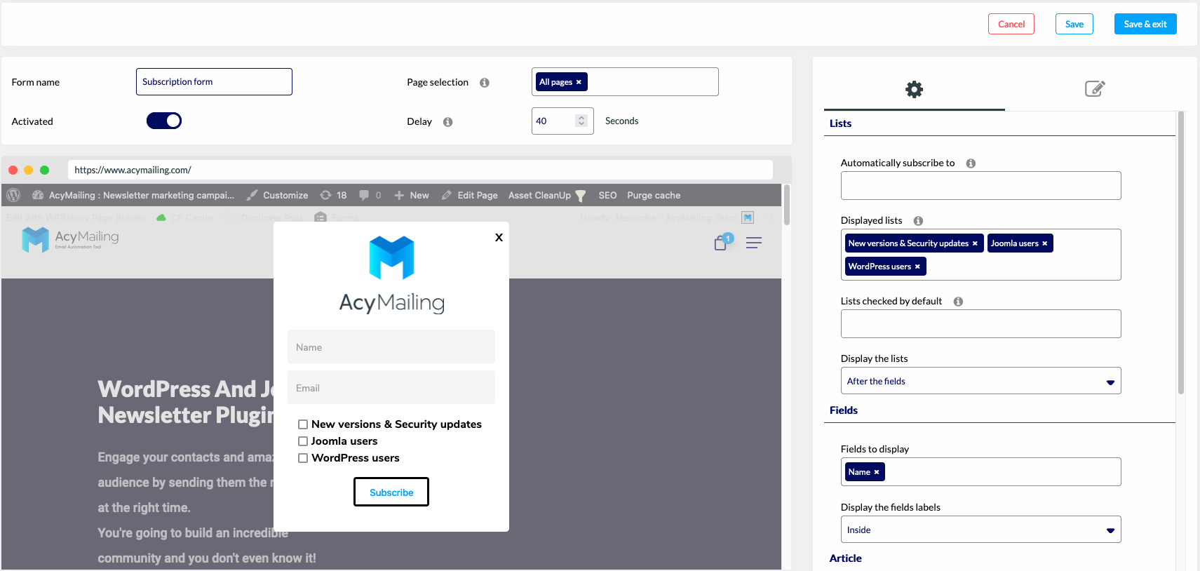 AcyMailing Subscription Form